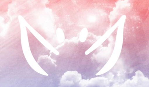 Pink, purple, and white pastel clouds with Jaig eyes in white over them